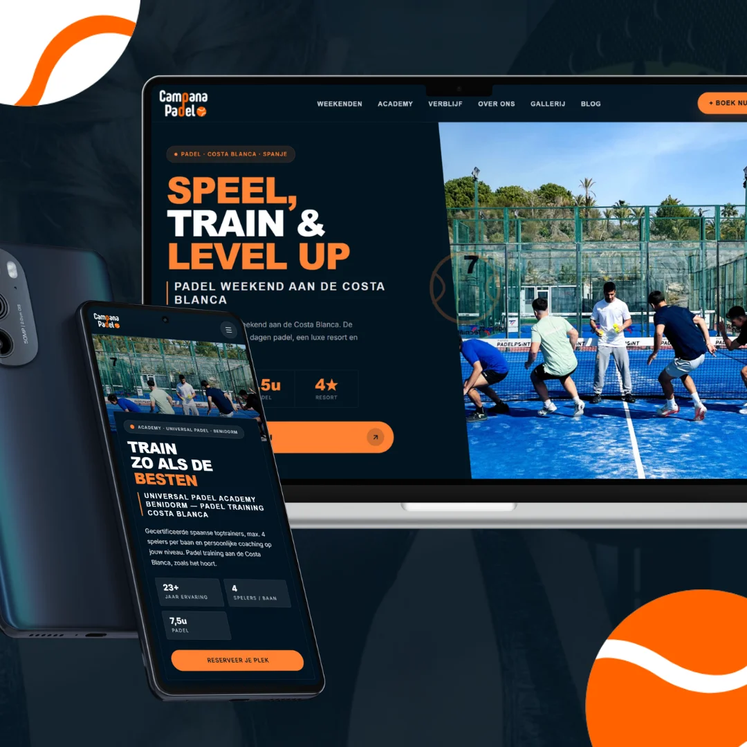 Website van Campana Padel op laptop en telefoon