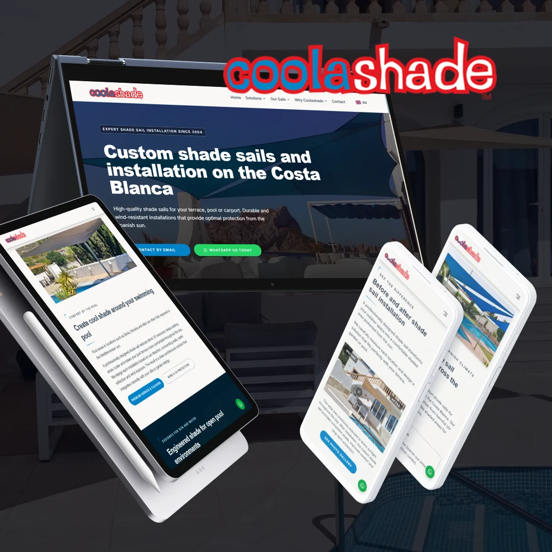 Website van Coolashade op laptop, tablet en telefoon