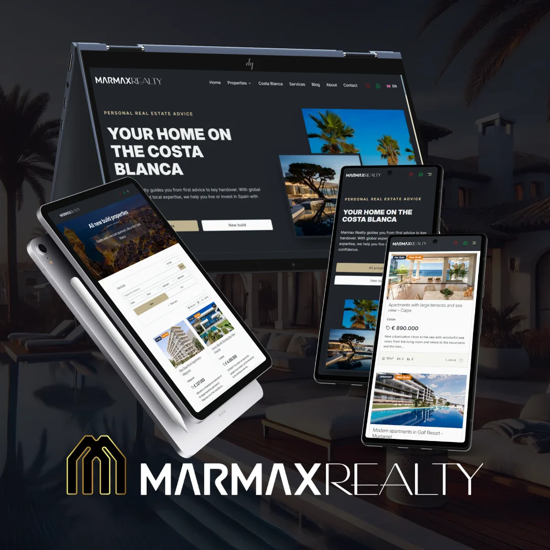 Website van Marmax Realty op laptop, tablet en telefoon